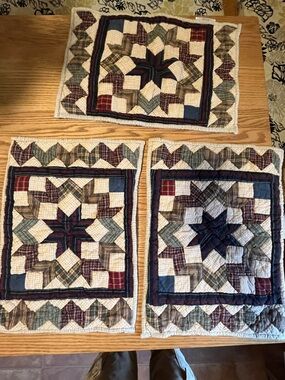 Set of 3 quilted country placemats primitive star multicolored- cottage core